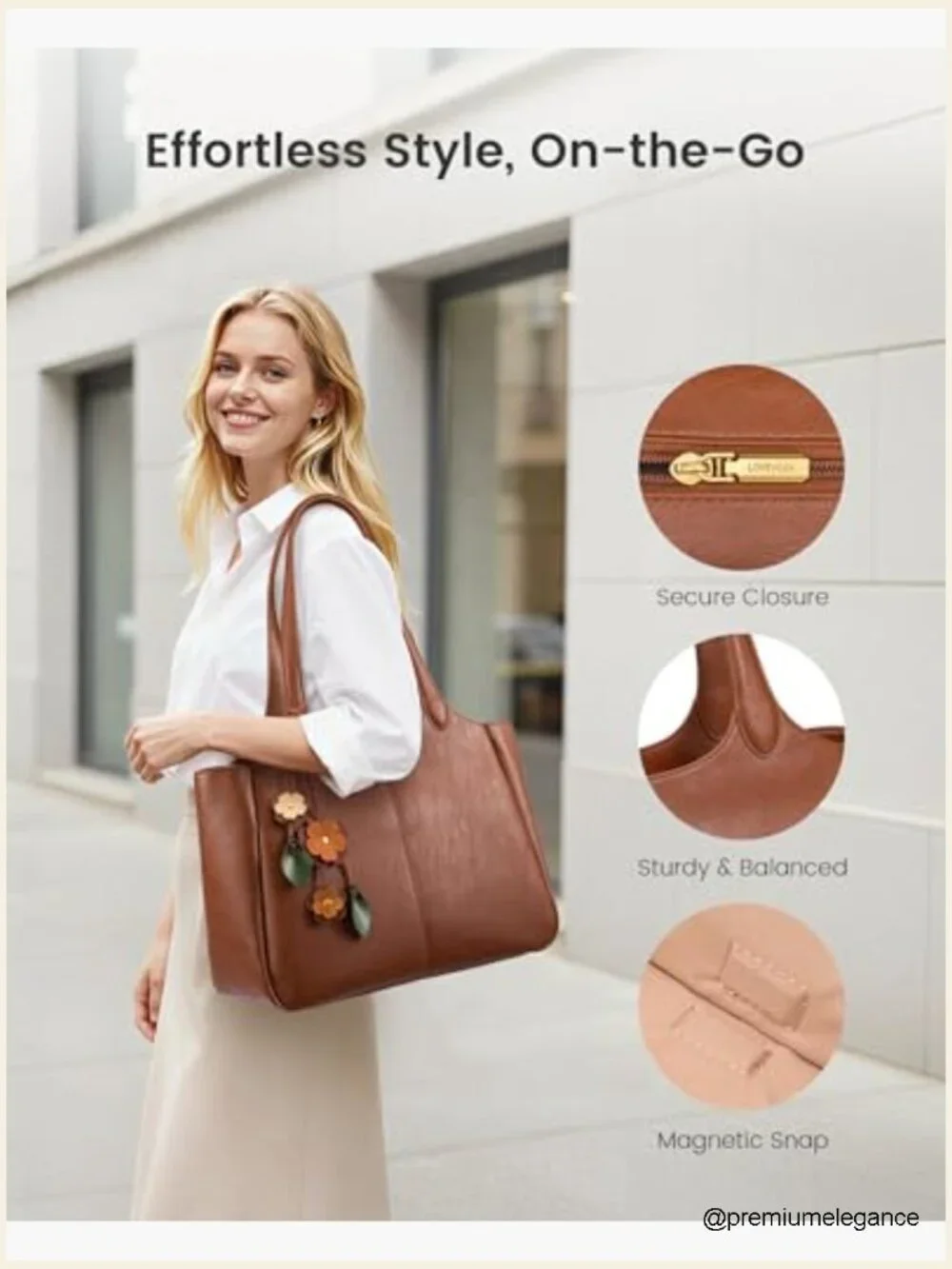 Vegan Leather Tote Bag with 40oz Cup Holder - Medium 22L